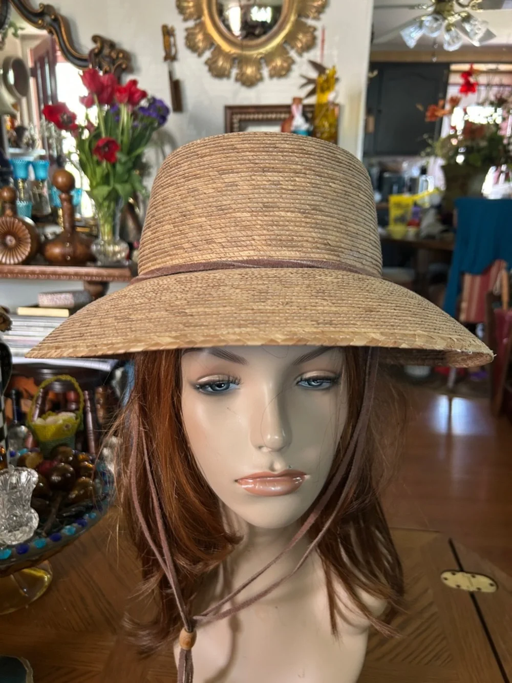 Vintage Straw Sun Hat with Chin Cord - Picture 3 of 10